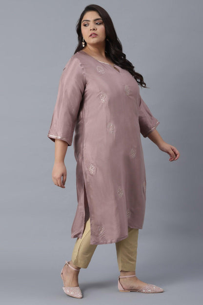 Mauve Solid kurta with Embroidery - wforwoman