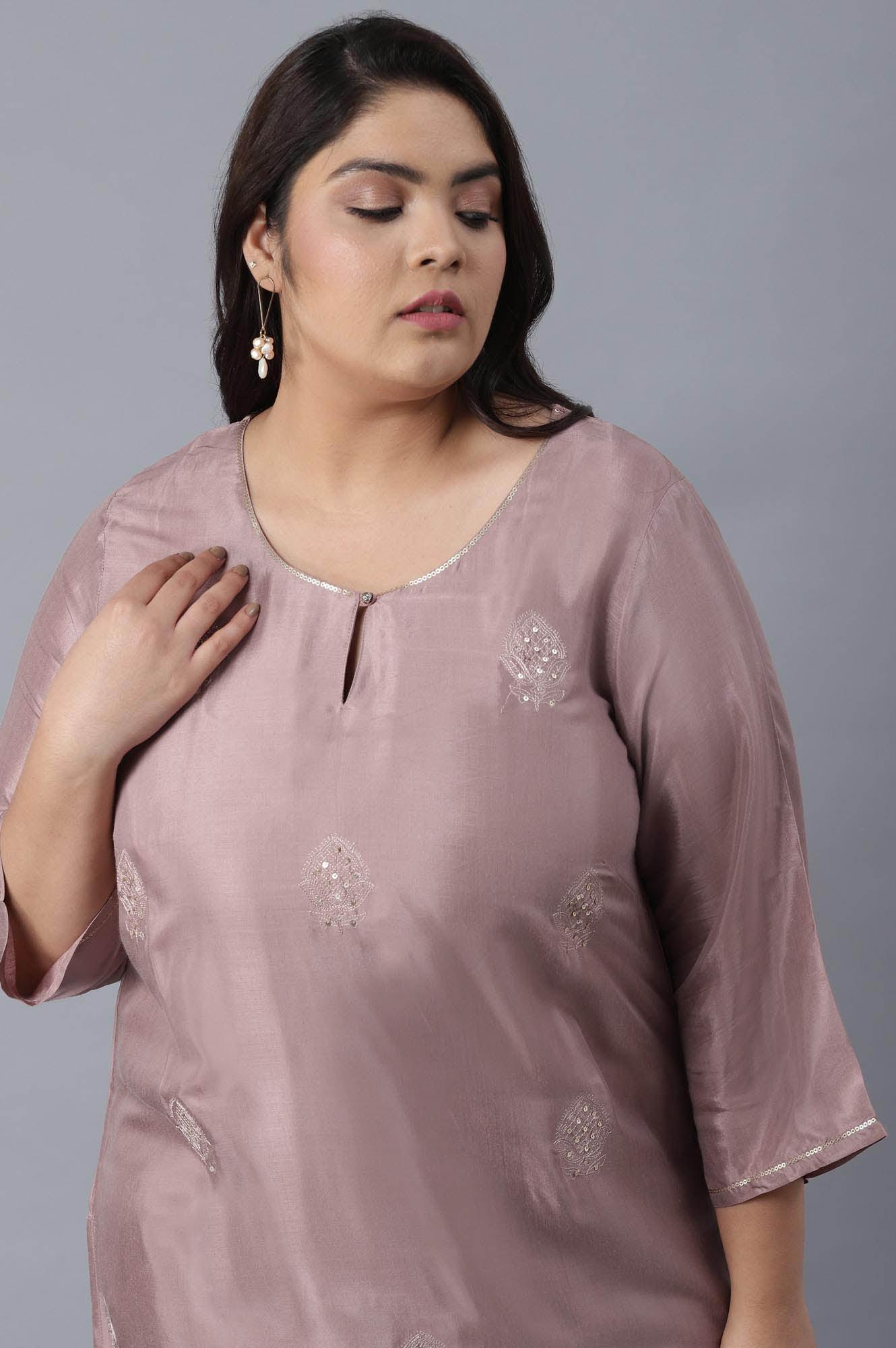 Mauve Solid kurta with Embroidery - wforwoman