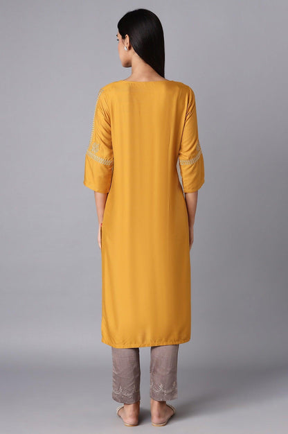 Mustard Yellow kurta with Embroidery - wforwoman