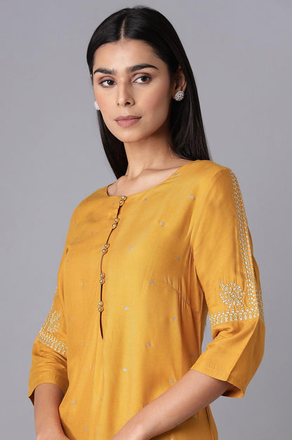Mustard Yellow kurta with Embroidery - wforwoman