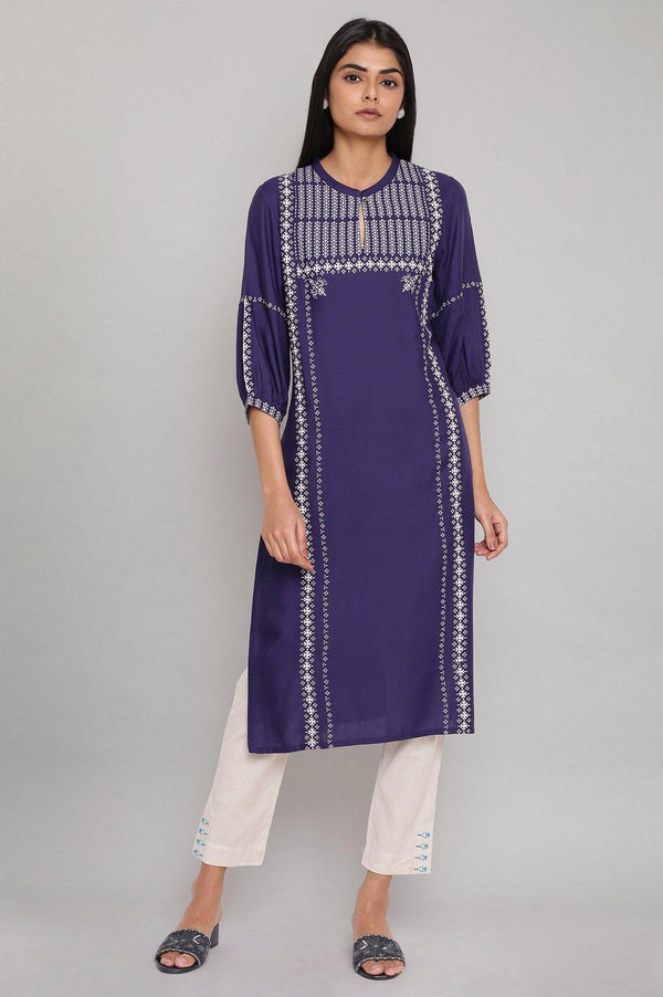 Blue Geometric Print Straight kurta