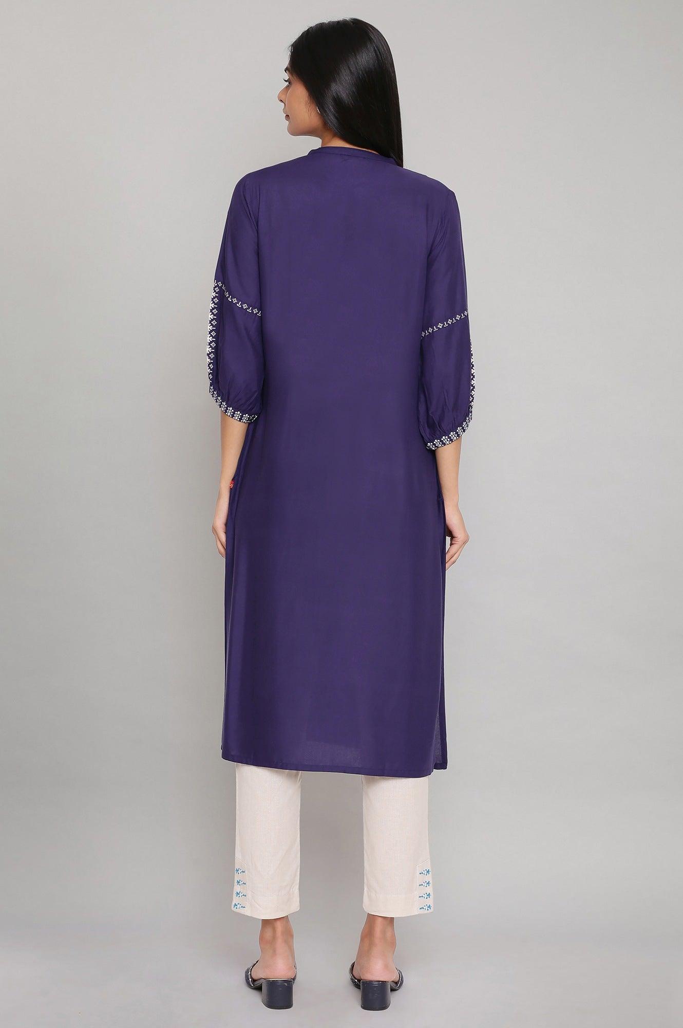 Blue Geometric Print Straight kurta - wforwoman