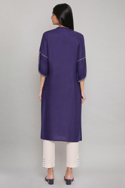 Blue Geometric Print Straight kurta - wforwoman