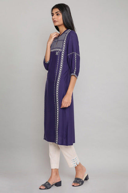 Blue Geometric Print Straight kurta - wforwoman