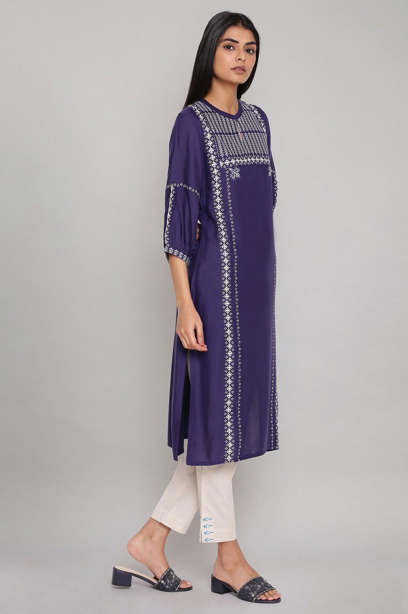 Blue Geometric Print Straight kurta - wforwoman