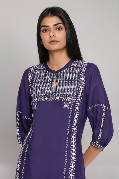 Blue Geometric Print Straight kurta - wforwoman