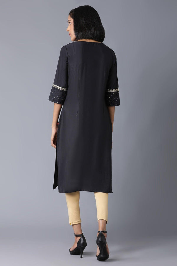 Black Polka Dots Printed Straight kurta