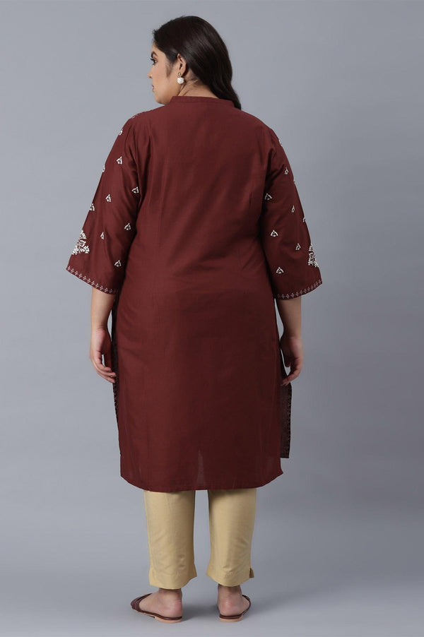 Brick Red Printed Straight kurta