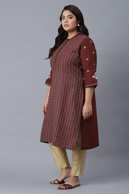 Brick Red Printed Straight kurta - wforwoman