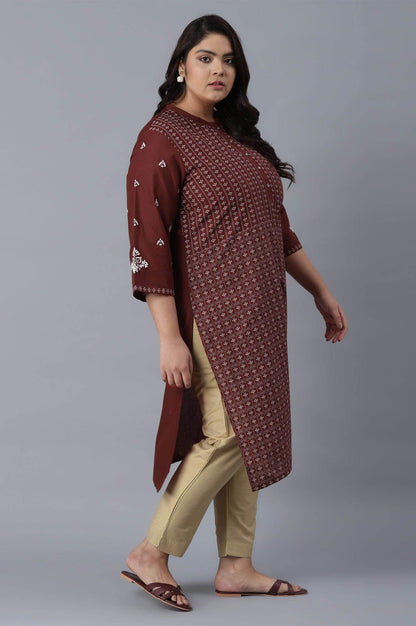 Brick Red Printed Straight kurta - wforwoman
