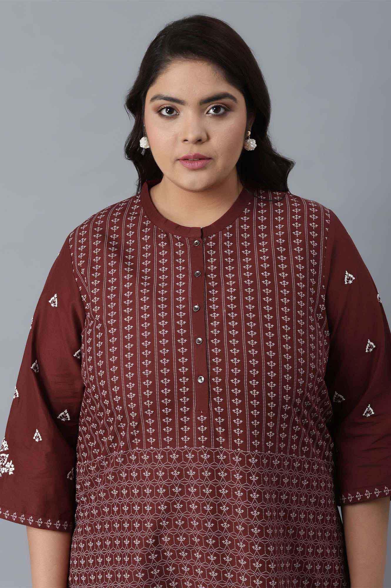 Brick Red Printed Straight kurta - wforwoman
