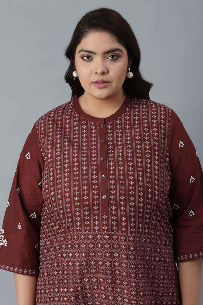 Brick Red Printed Straight kurta - wforwoman