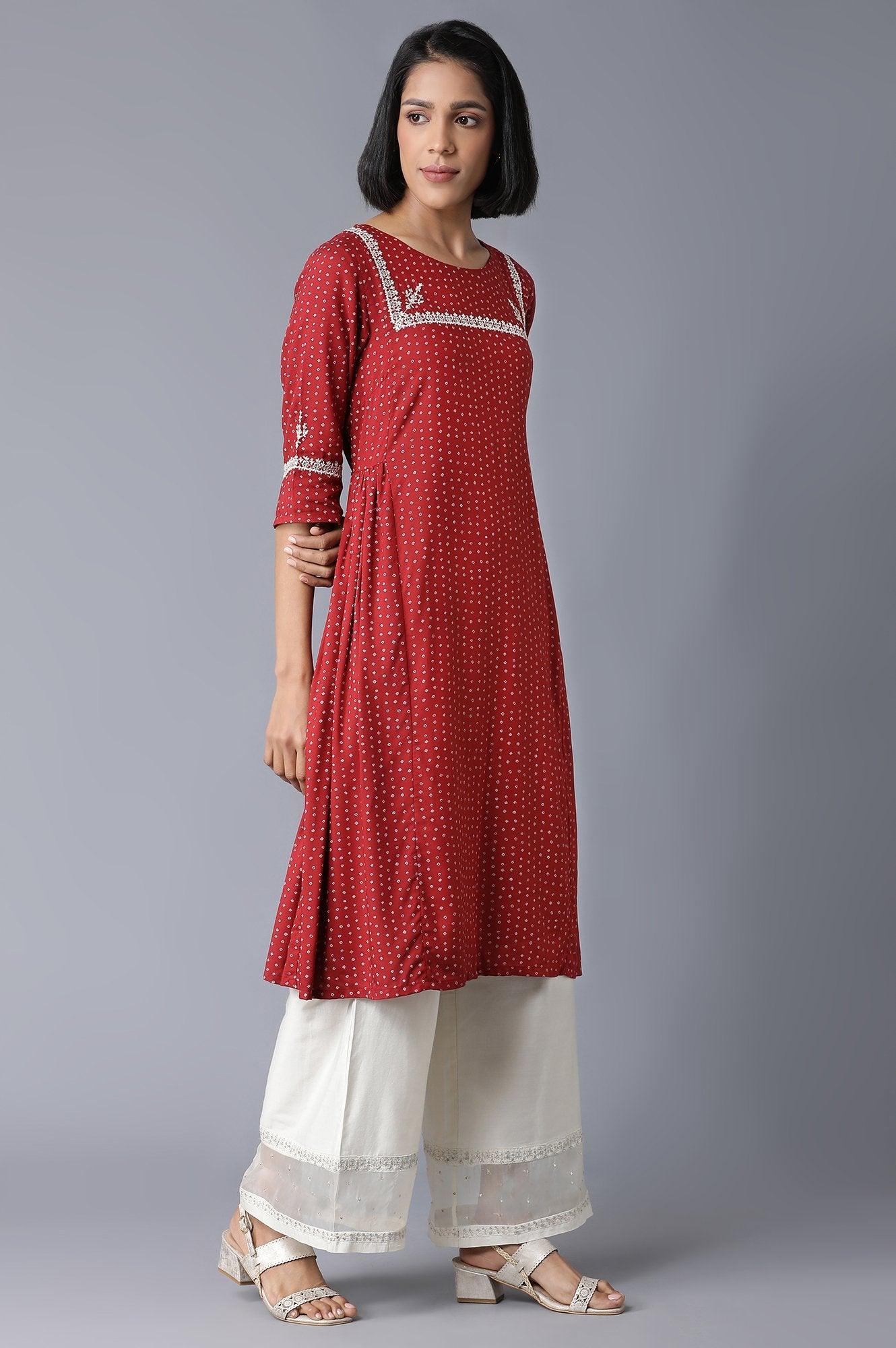 Brick Red Gathered kurta - wforwoman