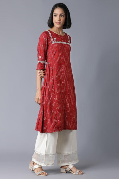 Brick Red Gathered kurta - wforwoman