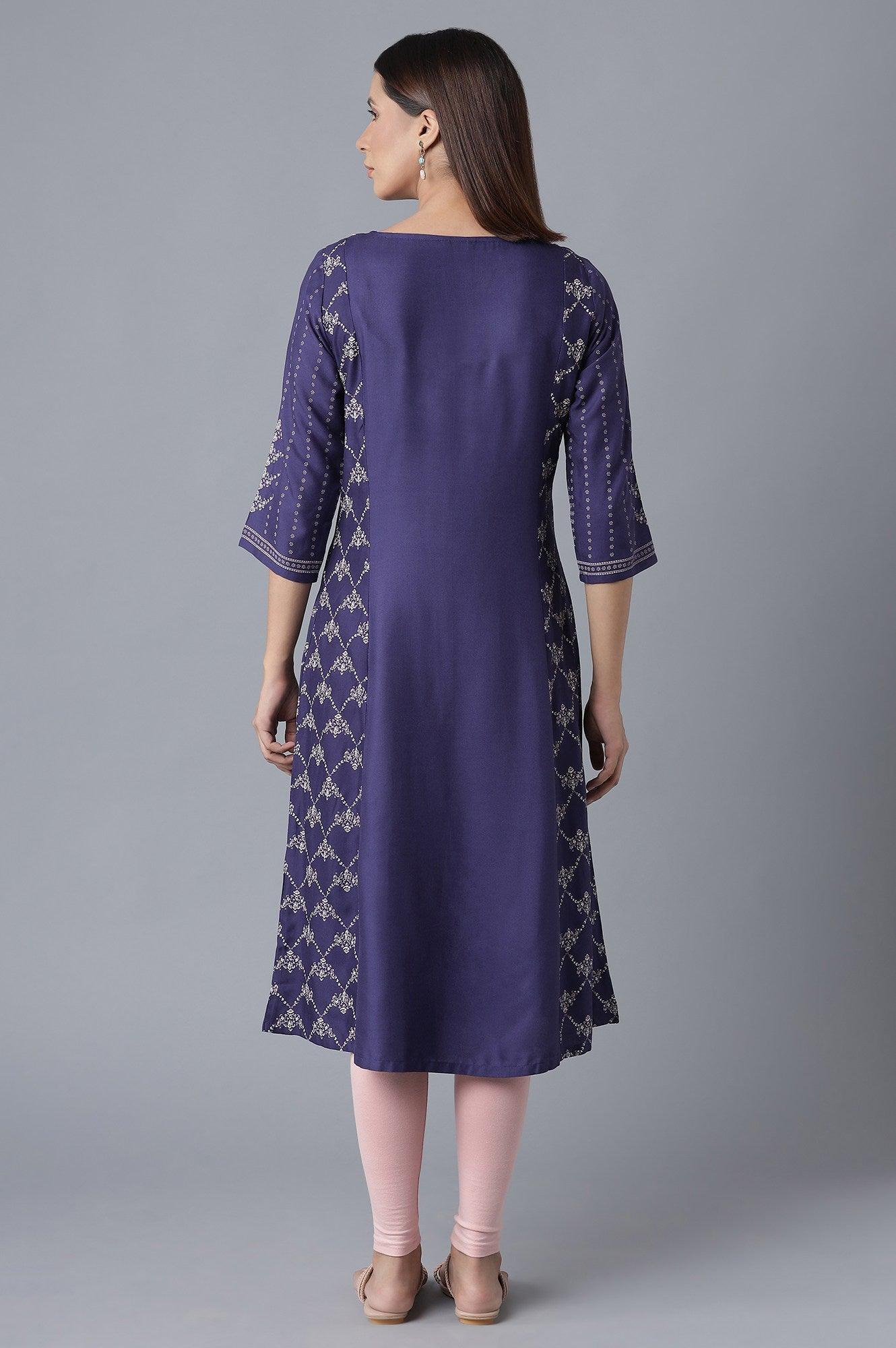 Navy Blue kurta with Embroidery - wforwoman