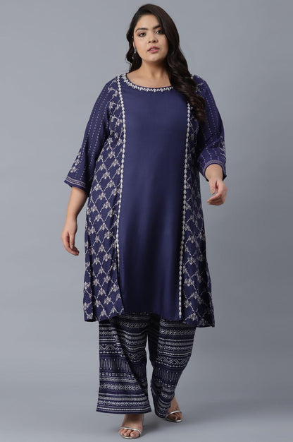 Navy Blue kurta with Embroidery - wforwoman