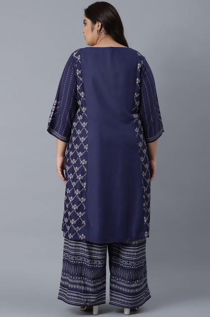 Navy Blue kurta with Embroidery - wforwoman