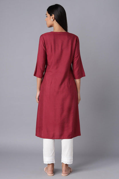 Maroon A-line kurta with Embroidery - wforwoman