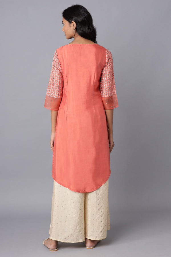 Salmon Orange Embroidered kurta