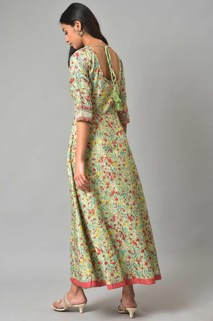 Light Green Embroidered Flared Dress - wforwoman