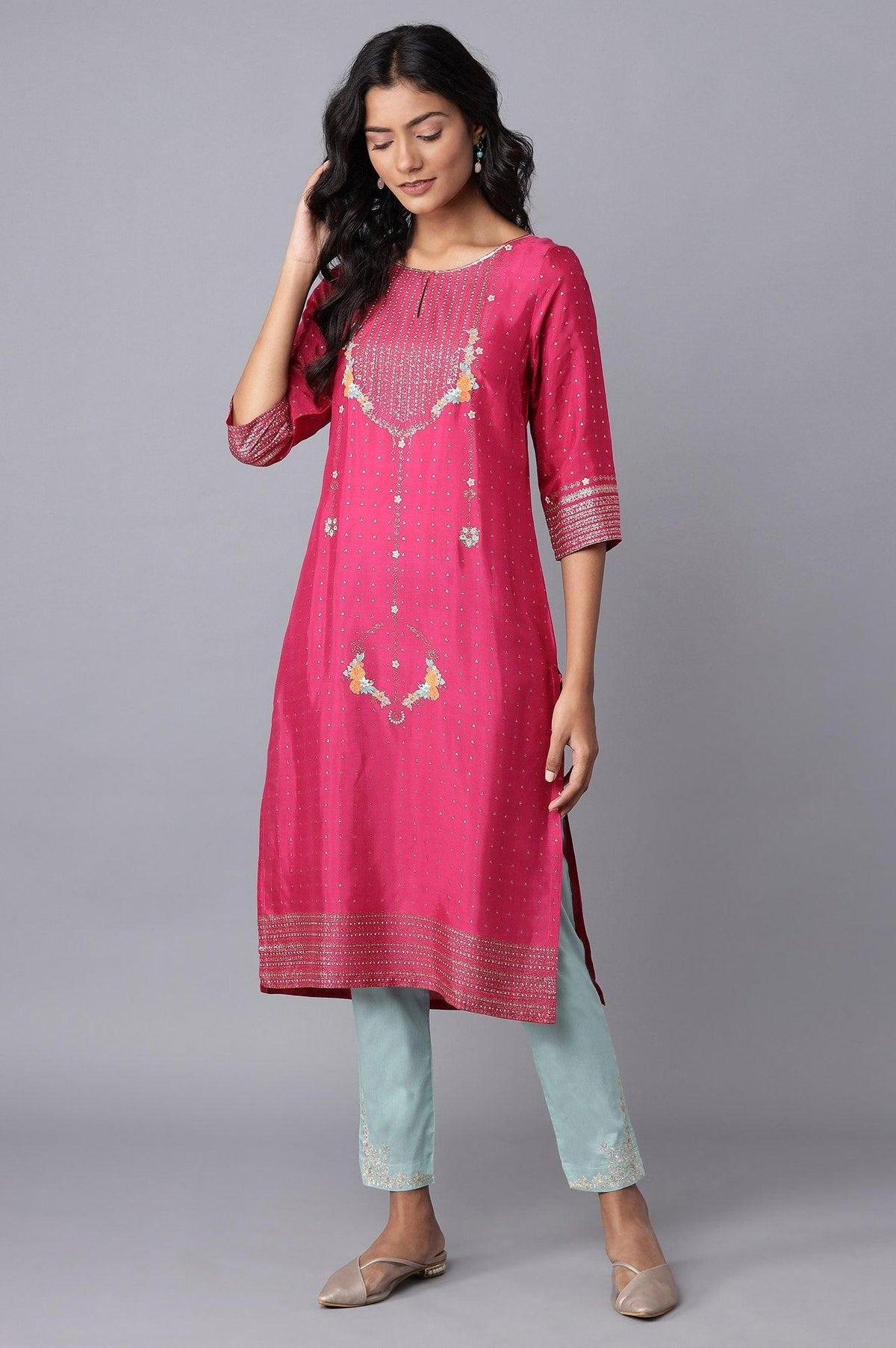 Magenta Printed Festive kurta - XS