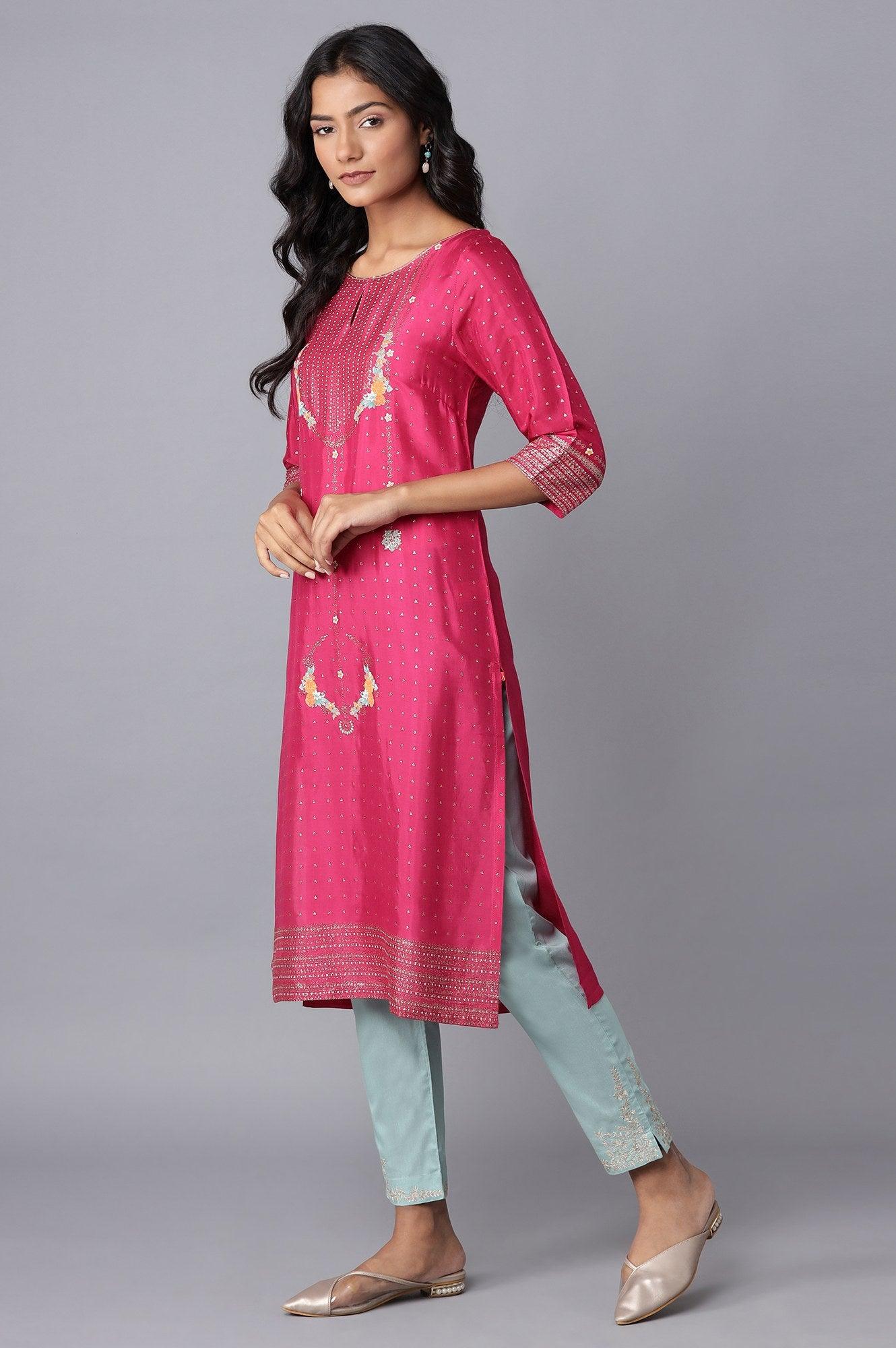 Magenta Printed Festive kurta - wforwoman