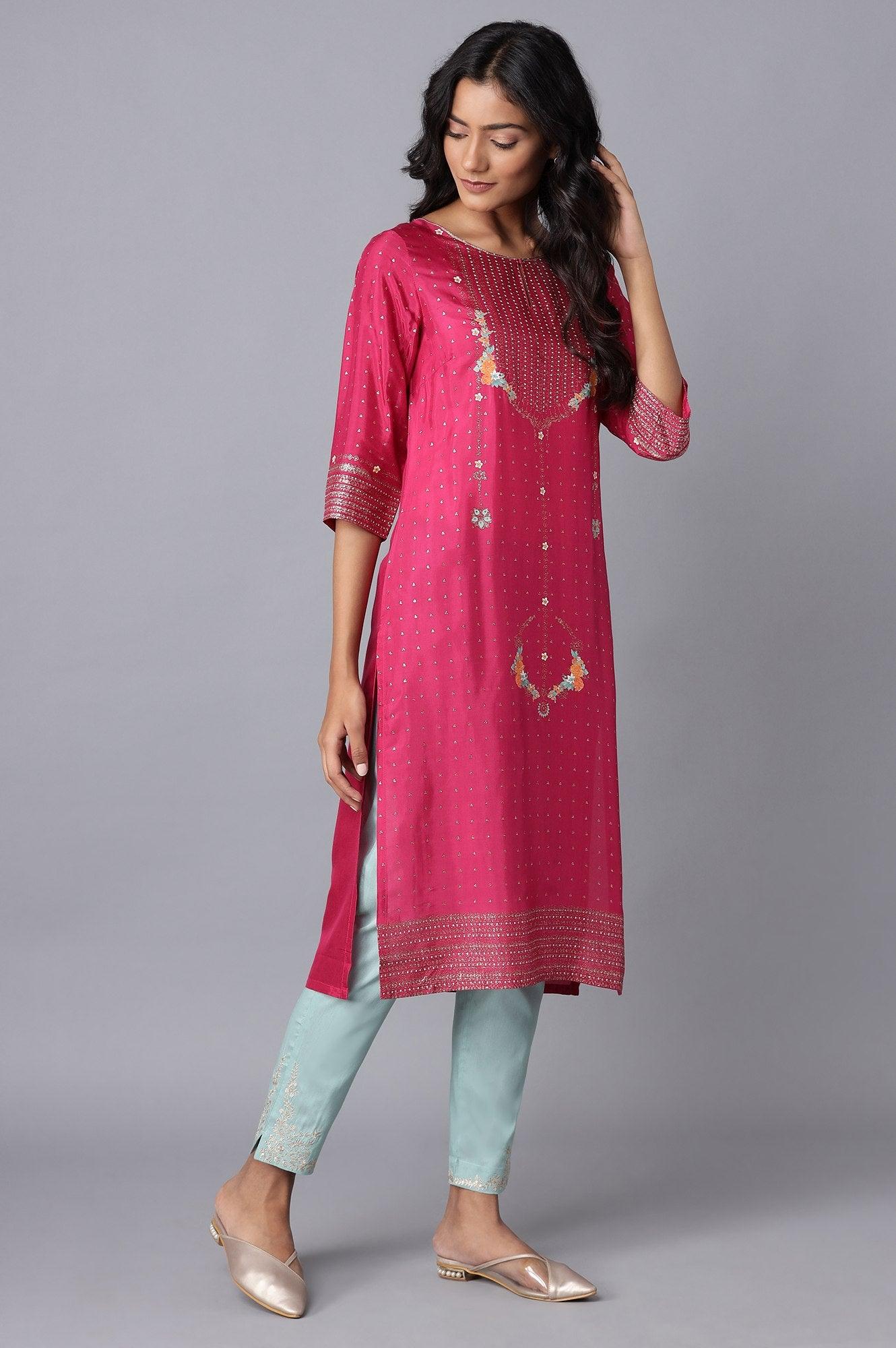 Magenta Printed Festive kurta - wforwoman