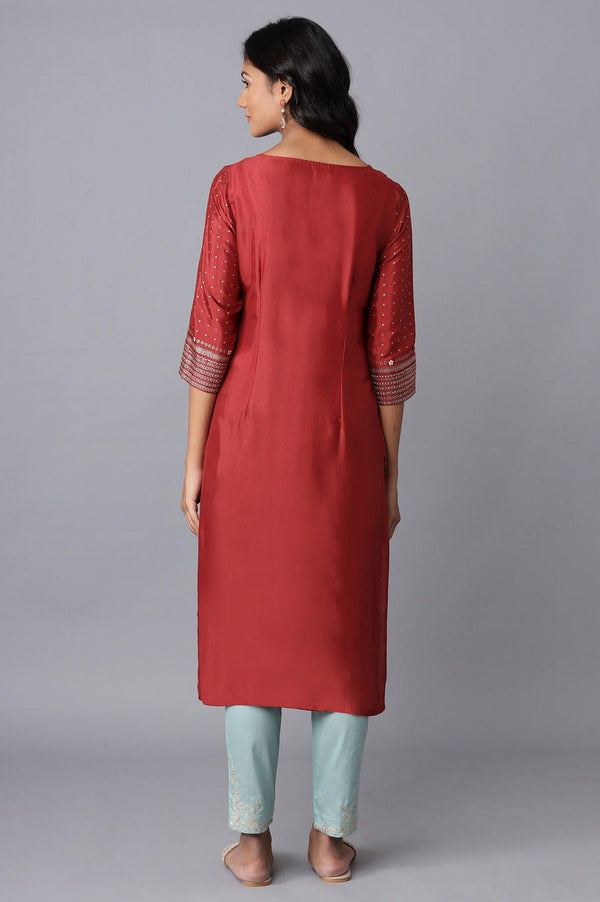 Rust Red Floral Print kurta