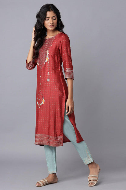 Rust Red Floral Print kurta - wforwoman