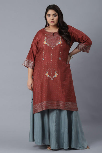 Rust Red Floral Print kurta - wforwoman