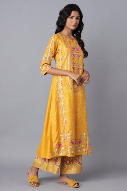 Yellow A-line Printed kurta - wforwoman