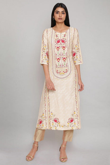 Ecru A-line Printed kurta - wforwoman