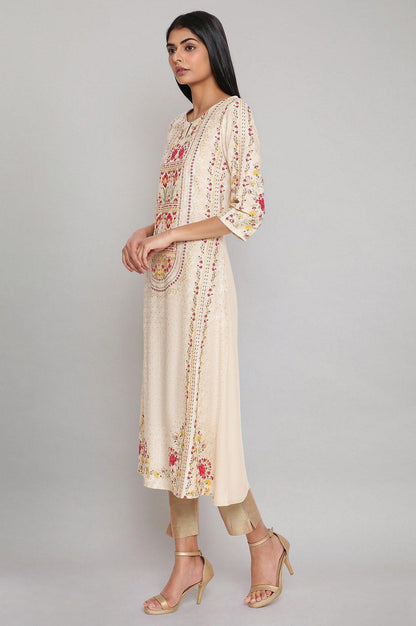 Ecru A-line Printed kurta - wforwoman