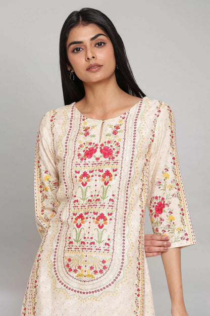 Ecru A-line Printed kurta - wforwoman