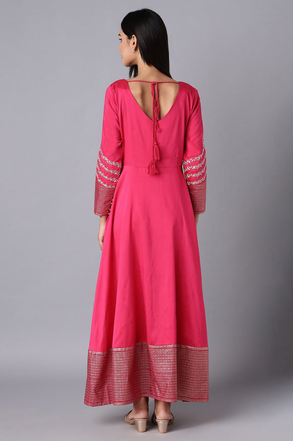 Magenta Embroidered Festive Flared Dress
