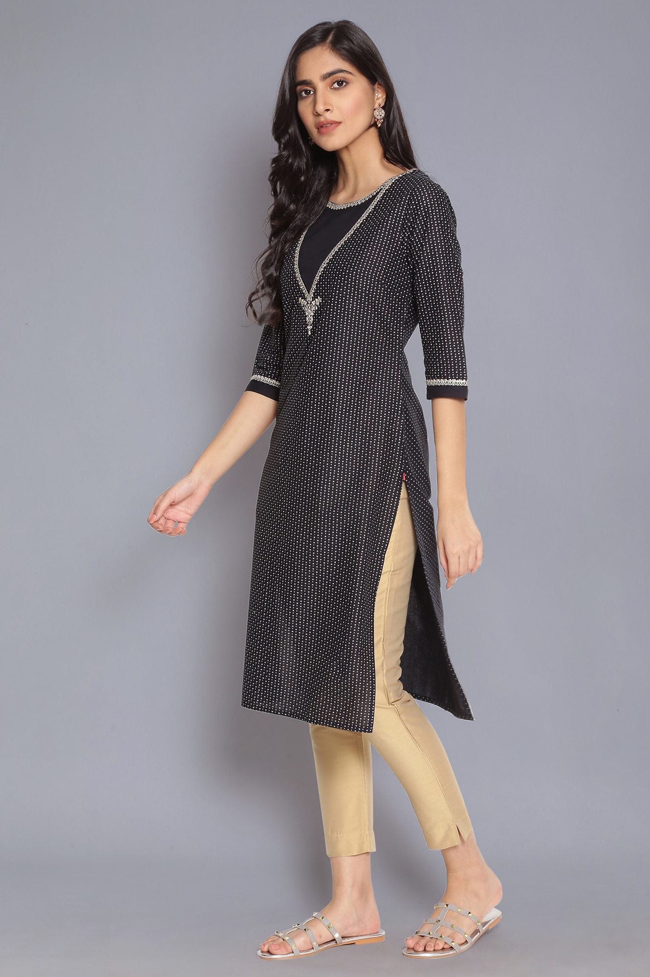 Black Round Neck Straight kurta