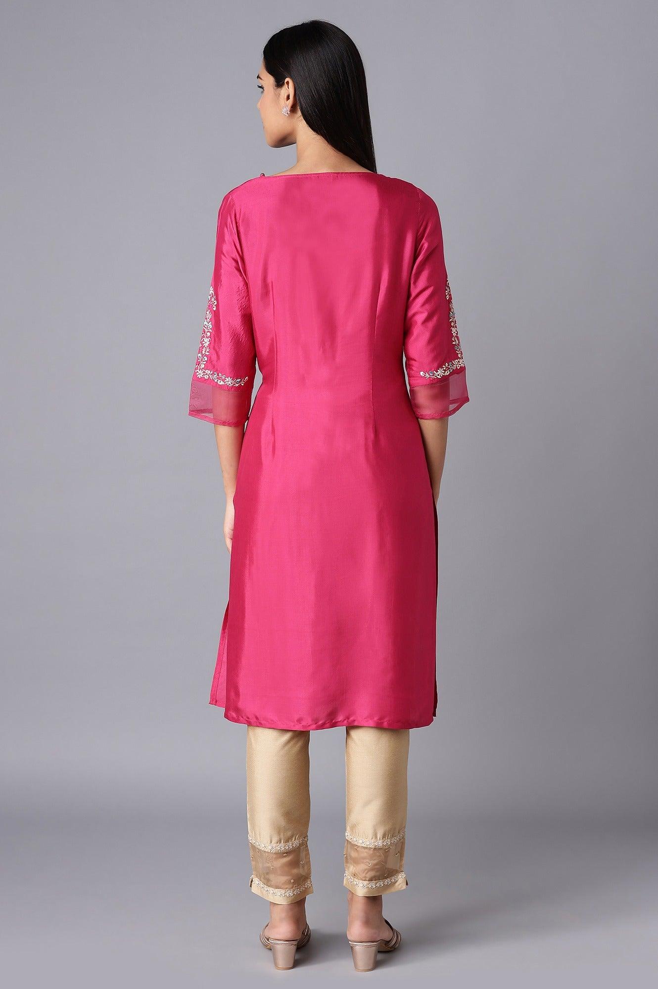 Magenta kurta with Keyhole Slit - wforwoman