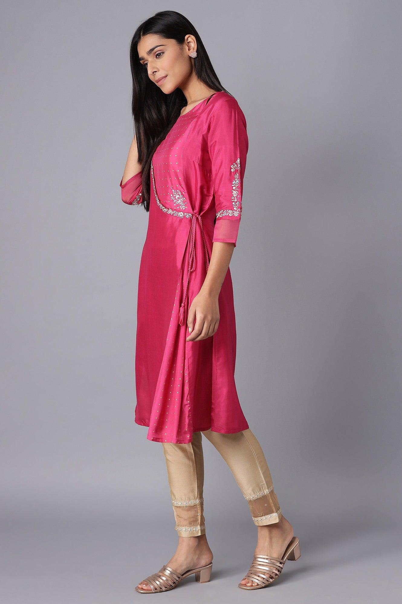 Magenta kurta with Keyhole Slit - wforwoman