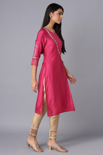Magenta kurta with Keyhole Slit - wforwoman
