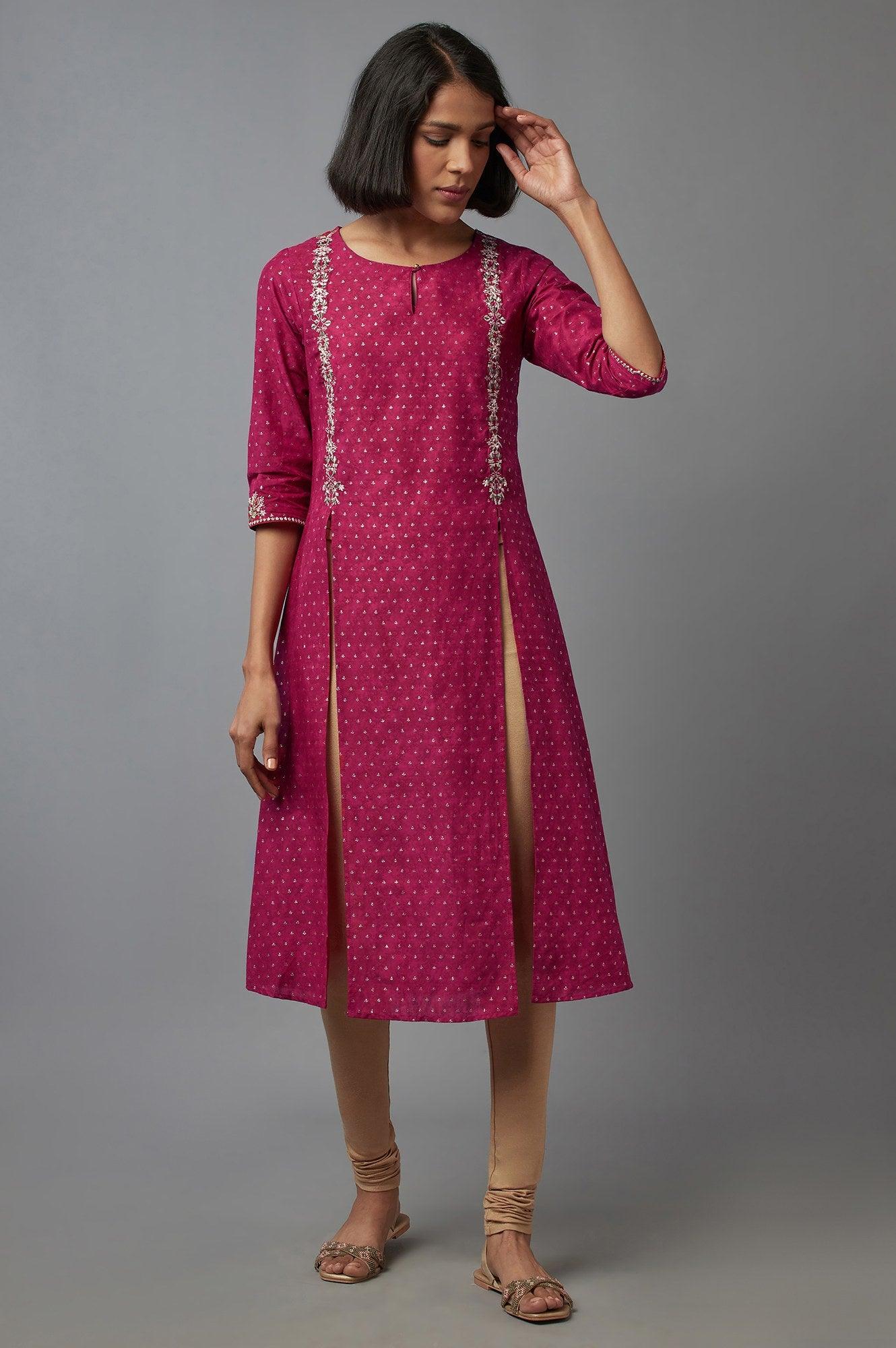 Magenta kurta with Embroidery - wforwoman