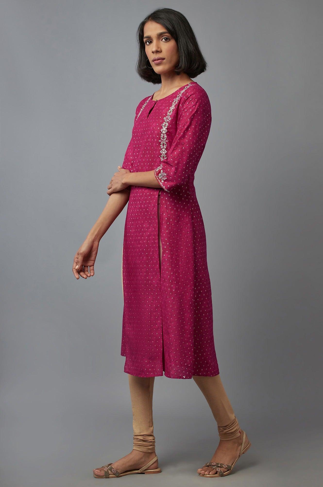 Magenta kurta with Embroidery - wforwoman