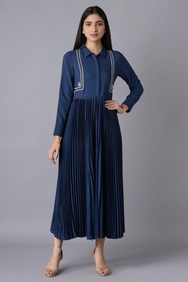 Dark Blue Embroidered Maxi Dress