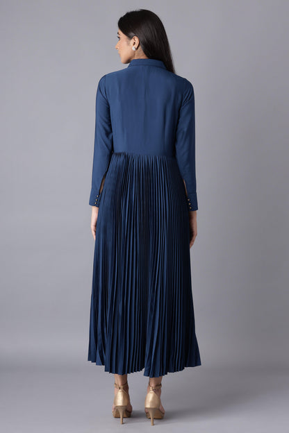 Dark Blue Embroidered Maxi Dress - wforwoman