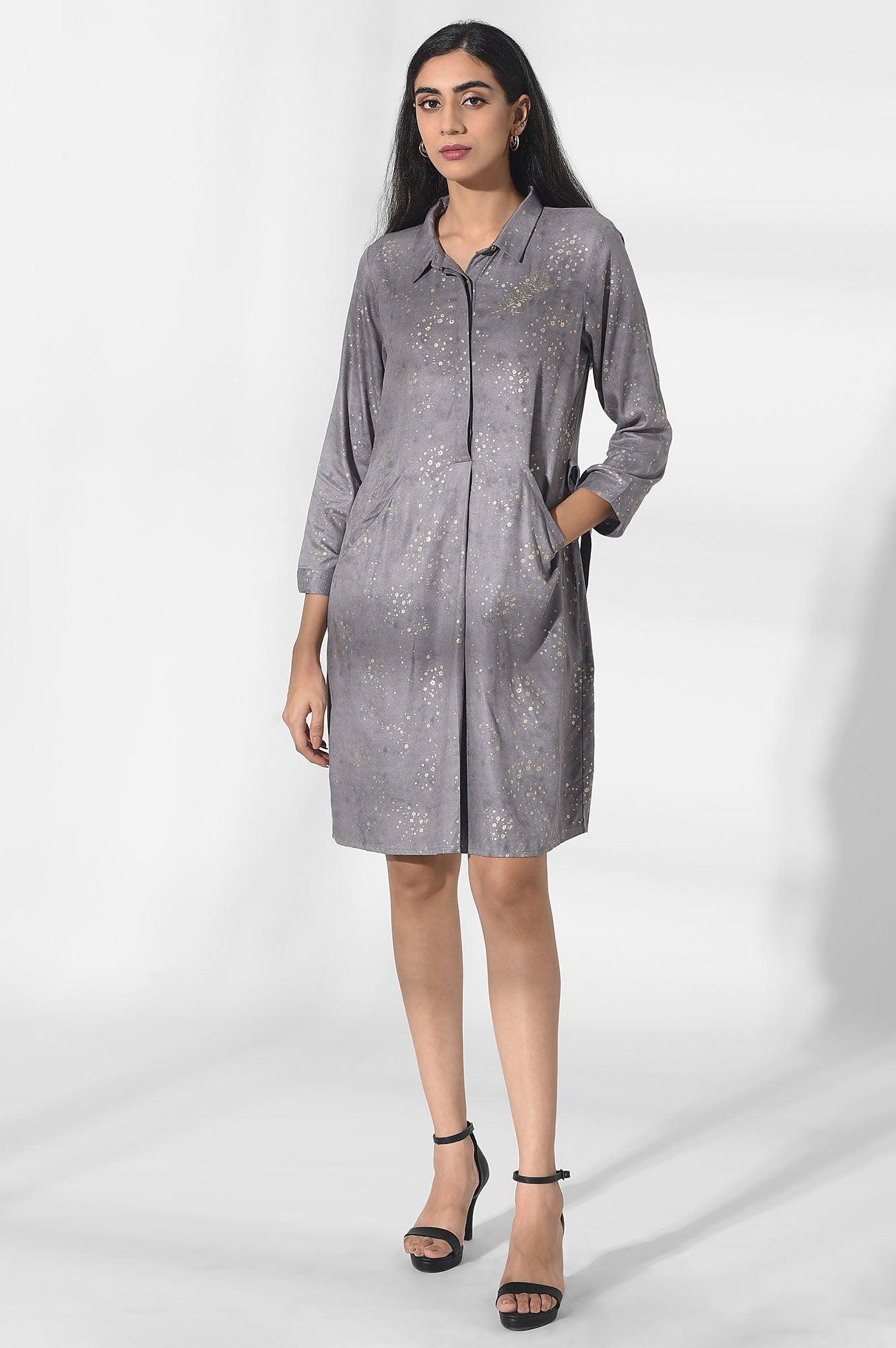 Light Grey Embroidered Dress - wforwoman