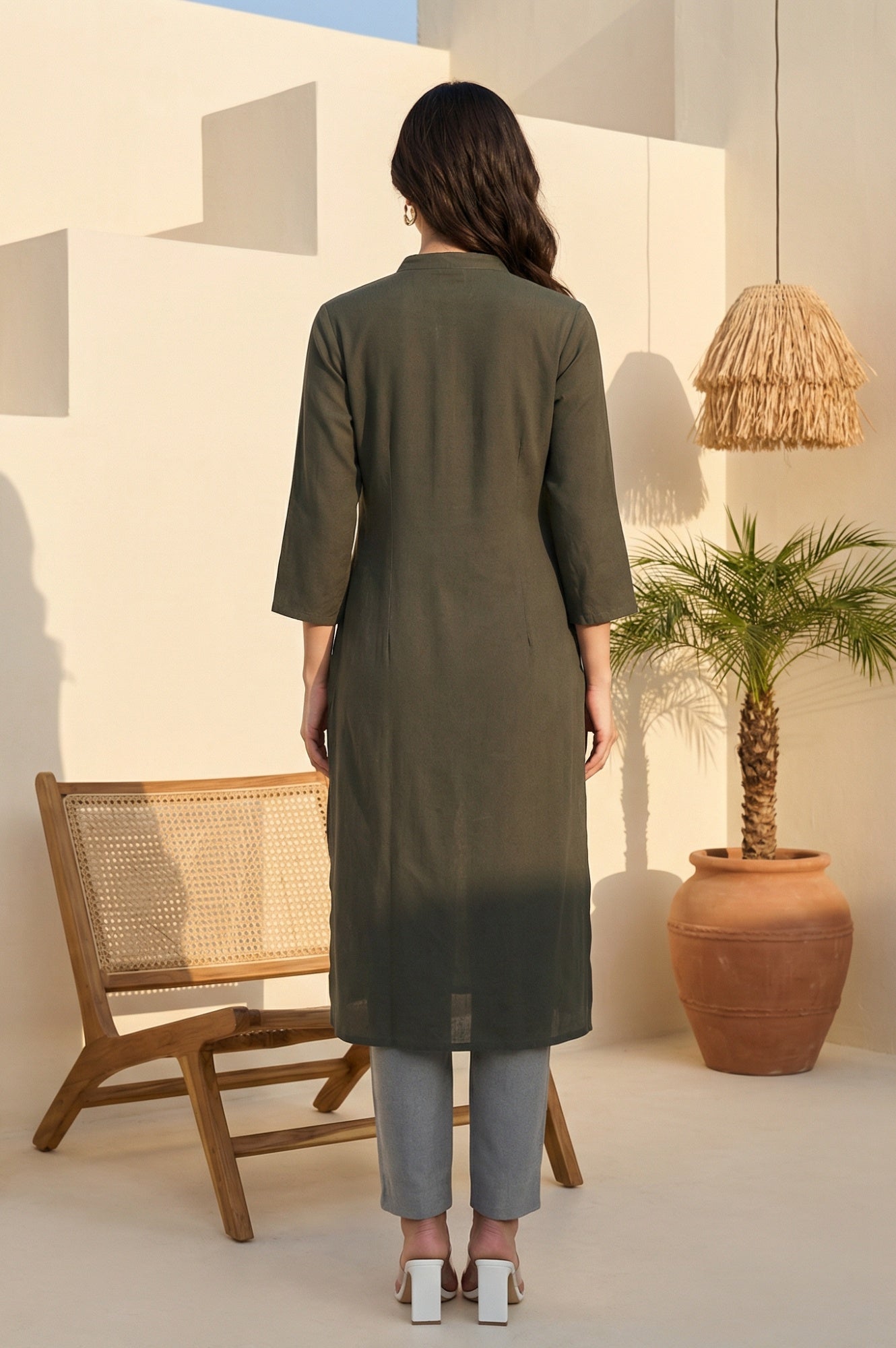 Grey Colourblock Button Down Straight Dobby Kurta