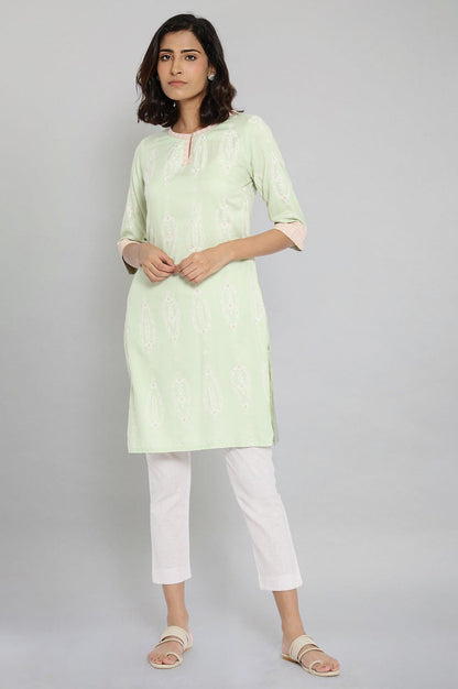 Tea Green Printed kurta - wforwoman