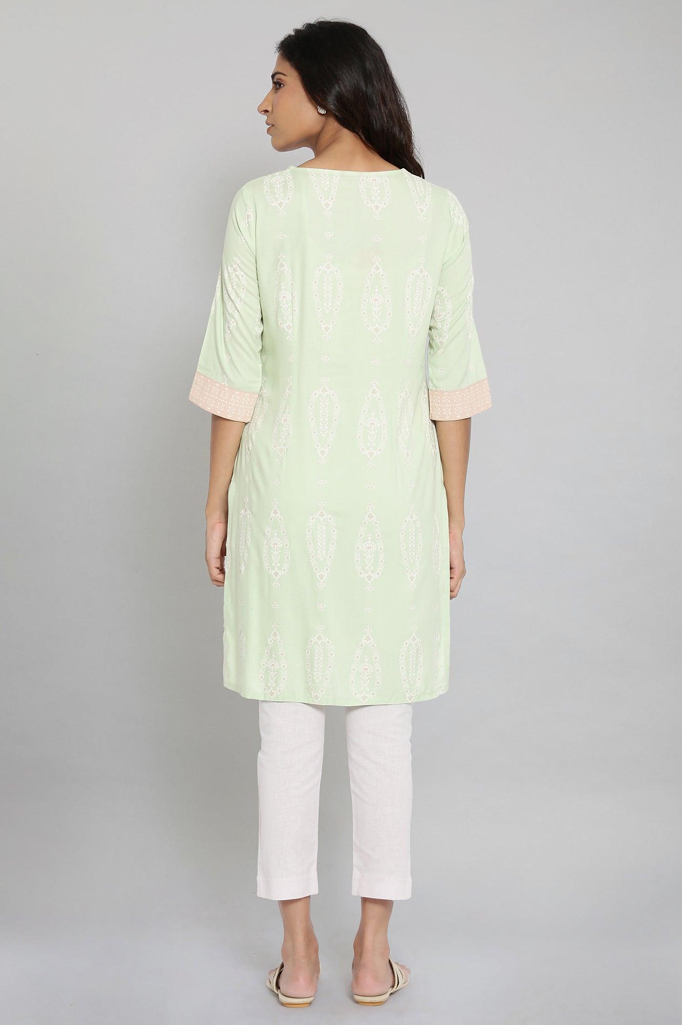 Tea Green Printed kurta - wforwoman