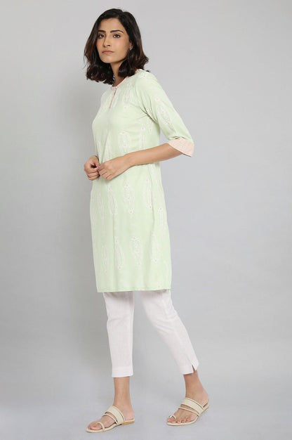 Tea Green Printed kurta - wforwoman