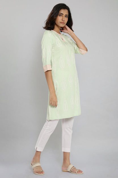 Tea Green Printed kurta - wforwoman