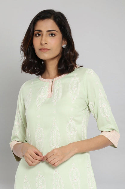 Tea Green Printed kurta - wforwoman